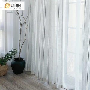 DIHINHOME Home Textile Sheer Curtain DIHIN HOME  Cotton Linen Simple Stripes ,Sheer Curtain, Grommet Window Curtain for Living Room ,52x63-inch,1 Panel