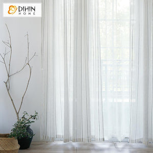 DIHINHOME Home Textile Sheer Curtain DIHIN HOME  Cotton Linen Simple Stripes ,Sheer Curtain, Grommet Window Curtain for Living Room ,52x63-inch,1 Panel