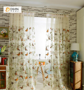 DIHINHOME Home Textile Sheer Curtain DIHIN HOME Elegant Flower and Butterfly Embroidered,Sheer Curtain,Blackout Grommet Window Curtain for Living Room ,52x63-inch,1 Panel