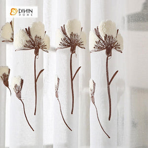 DIHINHOME Home Textile Sheer Curtain DIHIN HOME Elegant Flowers Embroidered,Sheer Curtain,Blackout Grommet Window Curtain for Living Room ,52x63-inch,1 Panel