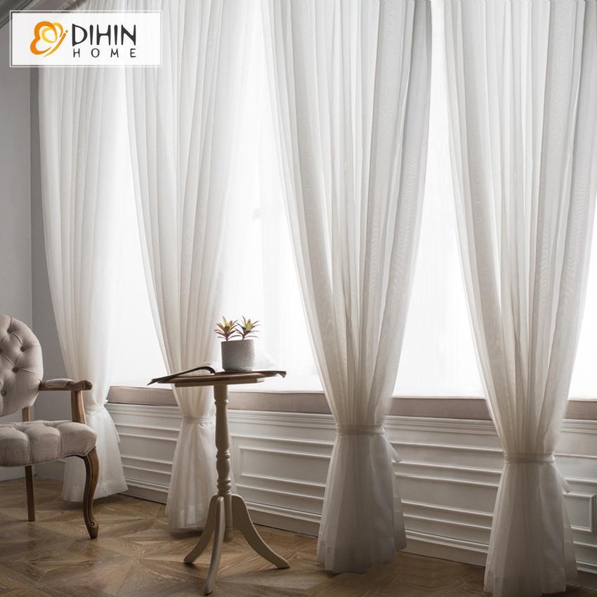 DIHINHOME Home Textile Sheer Curtain DIHIN HOME Elegant Solid White Printed Soft Sheer Curtain,Blackout Grommet Window Curtain for Living Room ,52x63-inch,1 Panel