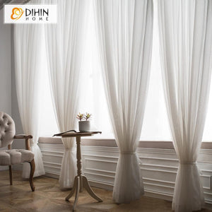 DIHINHOME Home Textile Sheer Curtain DIHIN HOME Elegant Solid White Printed Soft Sheer Curtain,Blackout Grommet Window Curtain for Living Room ,52x63-inch,1 Panel