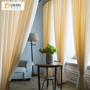 DIHINHOME Home Textile Sheer Curtain DIHIN HOME Elegant Solid Yellow Printed Sheer Curtain,Blackout Grommet Window Curtain for Living Room ,52x63-inch,1 Panel