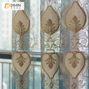DIHINHOME Home Textile Sheer Curtain DIHIN HOME European Embroidered Sheer Curtains,Grommet Window Curtain for Living Room ,52x63-inch,1 Panel