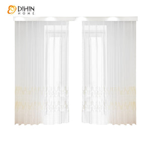 DIHINHOME Home Textile Sheer Curtain DIHIN HOME European Embroidered White Sheer Curtain,Grommet Window Curtain for Living Room ,52x63-inch,1 Panel