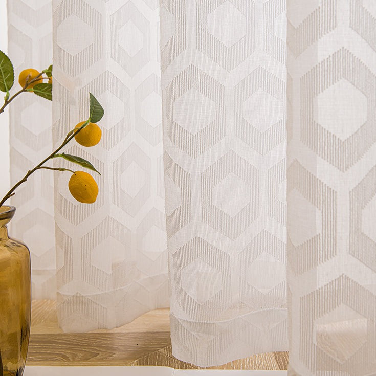 DIHINHOME Home Textile Sheer Curtain DIHIN HOME European Geometric,Sheer Curtain, Grommet Window Curtain for Living Room ,52x63-inch,1 Panel