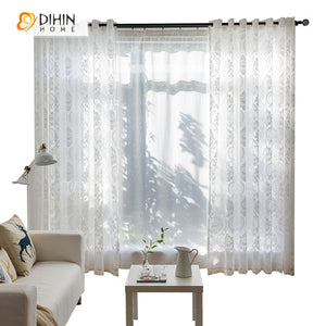 DIHINHOME Home Textile Sheer Curtain DIHIN HOME European High Quality White Embroidered Sheer Curtain,Grommet Window Curtain for Living Room ,52x63-inch,1 Panel