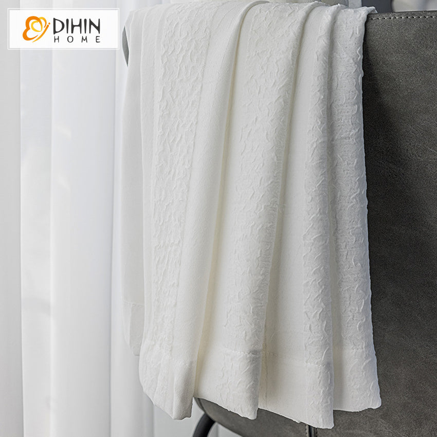 DIHINHOME Home Textile Sheer Curtain DIHIN HOME European High Quality White Jacquard Sheer Curtain,Grommet Window Curtain for Living Room ,52x63-inch,1 Panel