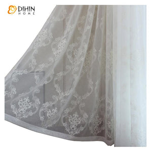 DIHIN HOME European Jacquard Embroidered Sheer Curtain, Grommet Window Curtain for Living Room ,52x63-inch,1 Panel