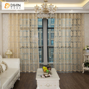 DIHIN HOME European Jacquard,Sheer Curtain,Grommet Window Curtain for Living Room ,52x63-inch,1 Panel