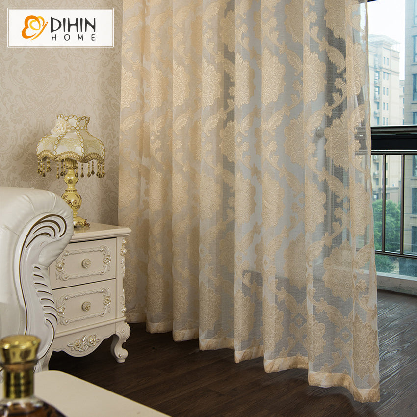 DIHINHOME Home Textile Sheer Curtain DIHIN HOME European Jacquard,Sheer Curtain,Grommet Window Curtain for Living Room ,52x63-inch,1 Panel