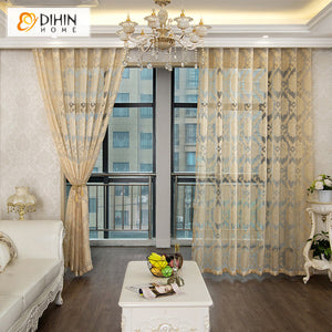 DIHINHOME Home Textile Sheer Curtain DIHIN HOME European Jacquard,Sheer Curtain,Grommet Window Curtain for Living Room ,52x63-inch,1 Panel