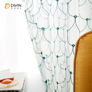 DIHINHOME Home Textile Sheer Curtain DIHIN HOME European Luxury Abstract Geometric Embroidered Sheer Curtain,Grommet Window Curtain for Living Room ,52x63-inch,1 Panel