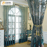 DIHINHOME Home Textile Sheer Curtain DIHIN HOME European Luxury Blue Embroidered Sheer Curtain, Grommet Window Curtain for Living Room ,52x63-inch,1 Panel