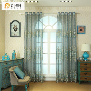 DIHIN HOME European Luxury Embroidered Sheer Curtain, Grommet Window Curtain for Living Room ,52x63-inch,1 Panel