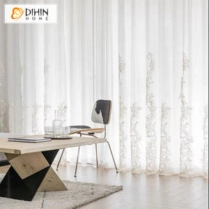 DIHINHOME Home Textile Sheer Curtain DIHIN HOME European Roral Embroideried Sheer Curtains,Grommet Window Curtain for Living Room ,52x63-inch,1 Panel