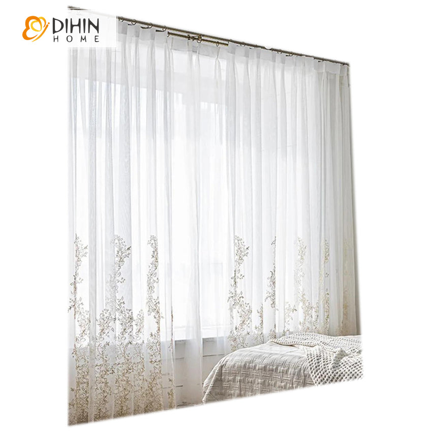 DIHIN HOME Modern White Bird's Nest Lace Pattern Sheer Curtains,Grommet  Window Curtain for Living Room ,52x63-inch,1 Panel