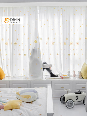 DIHINHOME Home Textile Sheer Curtain DIHIN HOME European Stars Embroidered,Grommet Window Sheer Curtain for Living Room ,52x63-inch,1 Panel