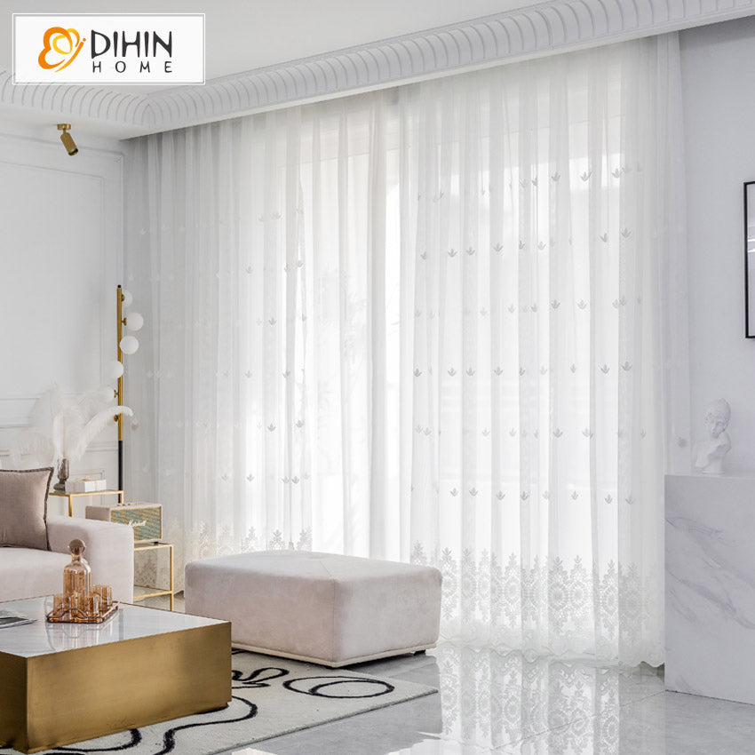 DIHINHOME Home Textile Sheer Curtain DIHIN HOME European White Embroidered,Grommet Window Sheer Curtain for Living Room ,52x63-inch,1 Panel