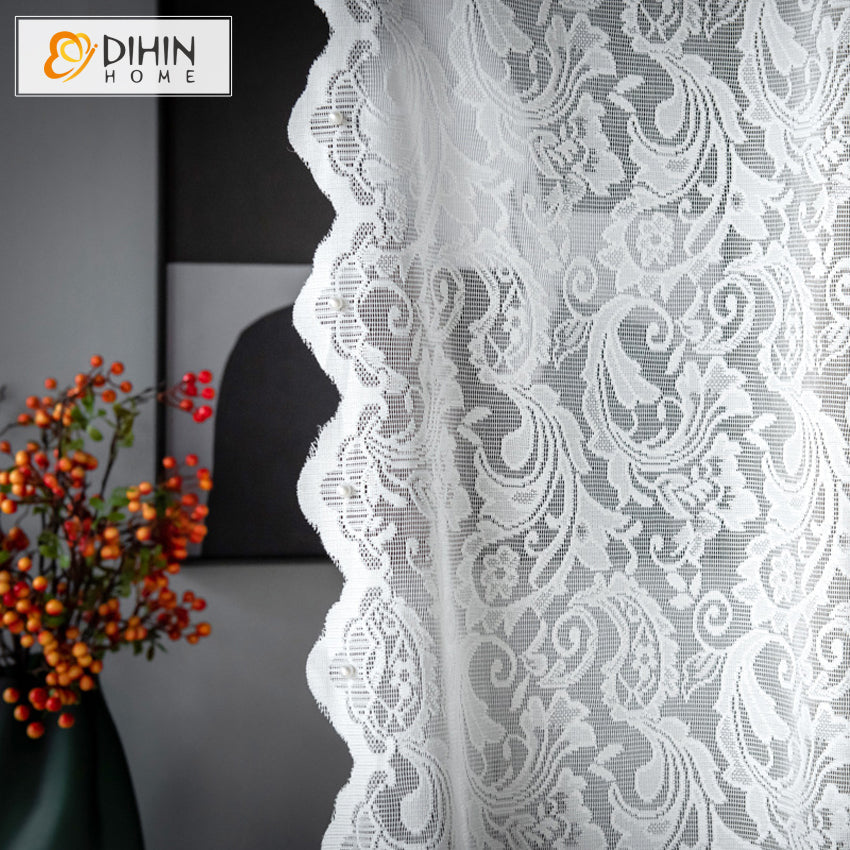 DIHINHOME Home Textile Sheer Curtain DIHIN HOME European White Lace Sheer Curtain,Grommet Window Curtain for Living Room ,52x63-inch,1 Panel