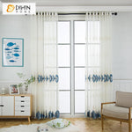 DIHINHOME Home Textile Sheer Curtain DIHIN HOME Exquisite Blue Pattern Embroidered,Sheer Curtain,Blackout Grommet Window Curtain for Living Room ,52x63-inch,1 Panel