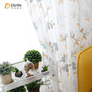 DIHINHOME Home Textile Sheer Curtain DIHIN HOME Exquisite Flowers Embroidered,Sheer Curtain,Blackout Grommet Window Curtain for Living Room ,52x63-inch,1 Panel