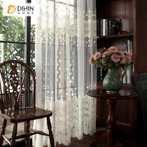 DIHINHOME Home Textile Sheer Curtain DIHIN HOME Exquisite Pattern Embroidered,Sheer Curtain,Blackout Grommet Window Curtain for Living Room ,52x63-inch,1 Panel