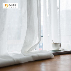 DIHINHOME Home Textile Sheer Curtain DIHIN HOME Fascinating White Embroidered,Sheer Curtain,Blackout Grommet Window Curtain for Living Room ,52x63-inch,1 Panel