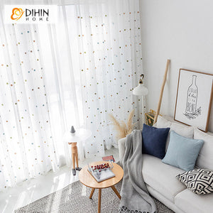 DIHINHOME Home Textile Sheer Curtain DIHIN HOME Fashion Colorful Dots Emboridered,Sheer Curtain, Grommet Window Curtain for Living Room ,52x63-inch,1 Panel