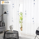 DIHIN HOME Fashion Ink Painting Blue Flowers Tulle,Sheer Curtain, Grommet Window Curtain for Living Room ,52x63-inch,1 Panel