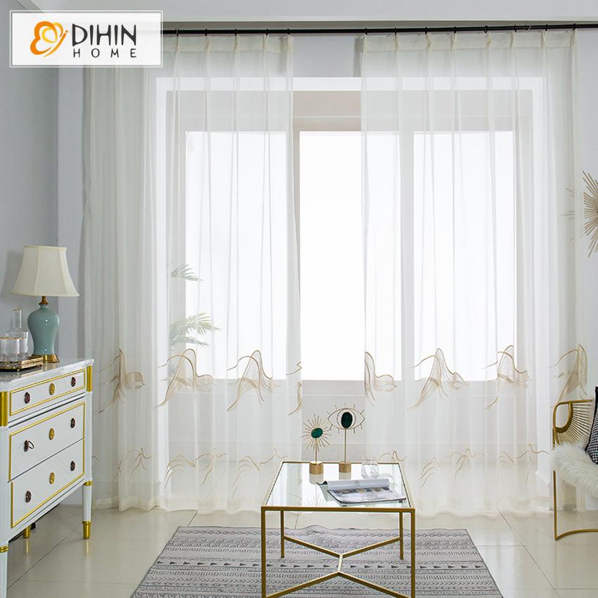DIHIN HOME Fashion Ink Painting Mountain Peak Tulle,Sheer Curtain, Grommet Window Curtain for Living Room ,52x63-inch,1 Panel