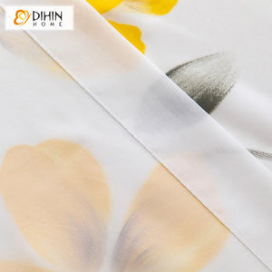 DIHIN HOME Fashion Ink Painting Yellow Flowers Tulle,Sheer Curtain, Grommet Window Curtain for Living Room ,52x63-inch,1 Panel