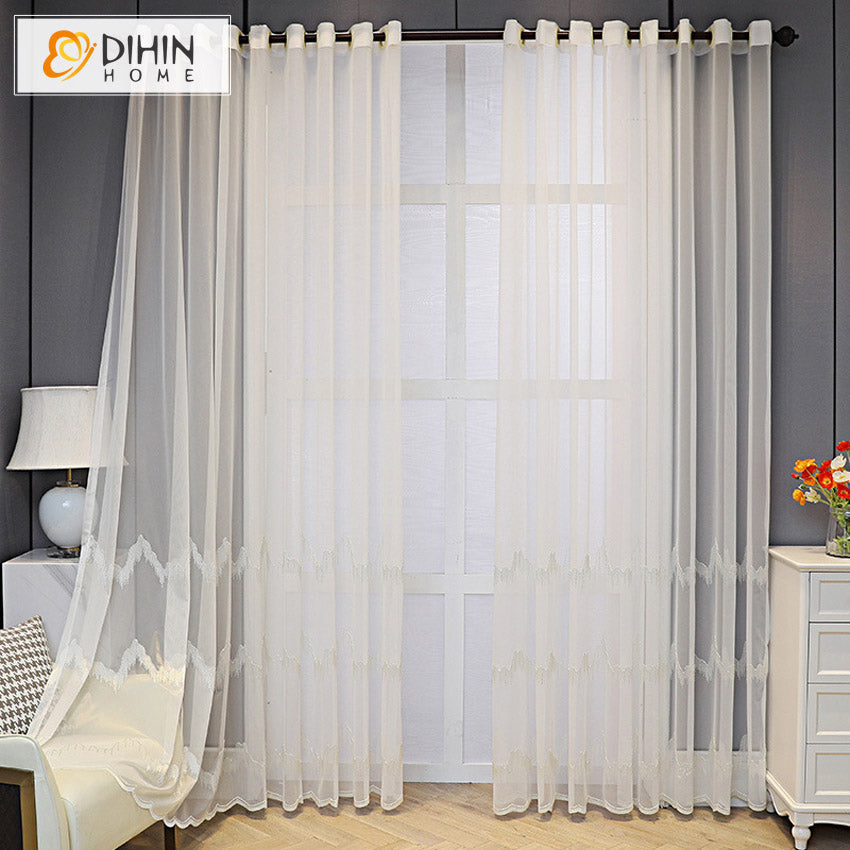 DIHINHOME Home Textile Sheer Curtain DIHIN HOME Fashion Landscape Embroidered Sheer Curtain, Grommet Window Curtain for Living Room ,52x63-inch,1 Panel