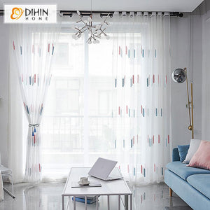 DIHIN HOME Garden Embroidery Window Screening ,Sheer Curtain, Grommet Window Curtain for Living Room ,52x63-inch,1 Panel