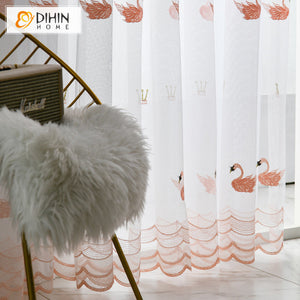 DIHINHOME Home Textile Sheer Curtain DIHIN HOME Garden Flamingo Embroidered Sheer Curtains,Grommet Window Curtain for Living Room ,52x63-inch,1 Panel