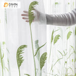 DIHINHOME Home Textile Sheer Curtain DIHIN HOME Garden Green Reeds Embroidered,Grommet Window Sheer Curtain for Living Room ,52x63-inch,1 Panel