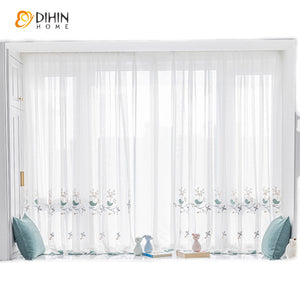 DIHINHOME Home Textile Sheer Curtain DIHIN HOME Garden Leaves Embroidered,Grommet Window Sheer Curtain for Living Room ,52x63-inch,1 Panel