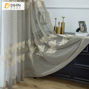 DIHINHOME Home Textile Sheer Curtain DIHIN HOME Garden Leaves Embroidered Sheer Curtain,Grommet Window Curtain for Living Room ,52x63-inch,1 Panel