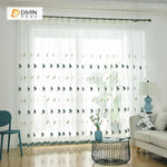 DIHINHOME Home Textile Sheer Curtain DIHIN HOME Green and Yellow Leaves Embroidered,Sheer Curtain,Blackout Grommet Window Curtain for Living Room ,52x63-inch,1 Panel