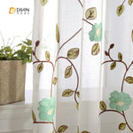 DIHINHOME Home Textile Sheer Curtain DIHIN HOME Green Flower Embroidered Sheer Curtains ,Cotton Linen ,Day Curtain Grommet Window Curtain for Living Room ,52x63-inch,1 Panel