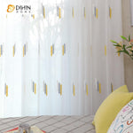 DIHINHOME Home Textile Sheer Curtain DIHIN HOME Grey and Yellow Pattern Embroidered Sheer Curtain,Blackout Grommet Window Curtain for Living Room ,52x63-inch,1 Panel
