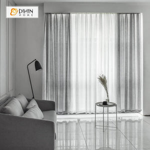 DIHINHOME Home Textile Sheer Curtain DIHIN HOME Grey Embroidered,Sheer Curtain,Blackout Grommet Window Curtain for Living Room ,52x63-inch,1 Panel