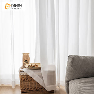 DIHINHOME Home Textile Sheer Curtain DIHIN HOME High Density Striped White Color,Grommet Window Sheer Curtain for Living Room ,52x63-inch,1 Panel
