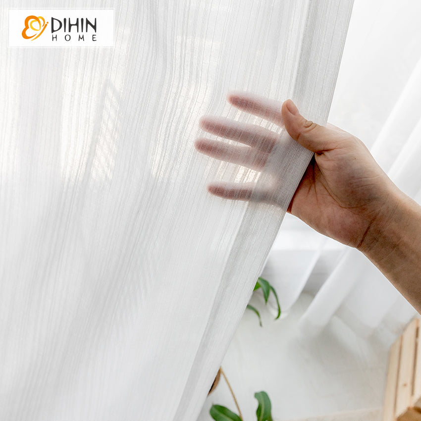 DIHINHOME Home Textile Sheer Curtain DIHIN HOME High Quality White Striped Sheer Curtain,Grommet Window Curtain for Living Room ,52x63-inch,1 Panel