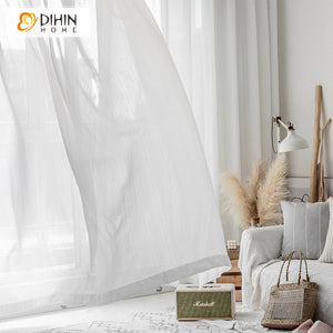 DIHIN HOME High Quality White Striped Sheer Curtain,Grommet Window Curtain for Living Room ,52x63-inch,1 Panel