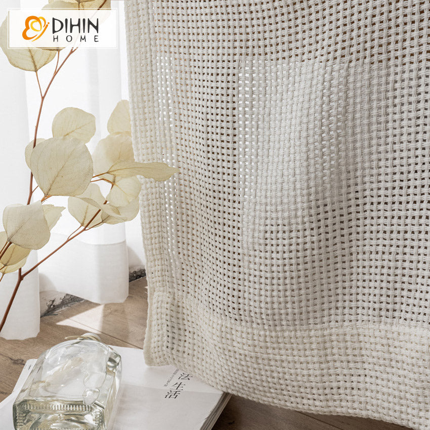 DIHINHOME Home Textile Sheer Curtain DIHIN HOME Japanese Linen Thickened Sheer Curtains,Grommet Window Curtain for Living Room ,52x63-inch,1 Panel