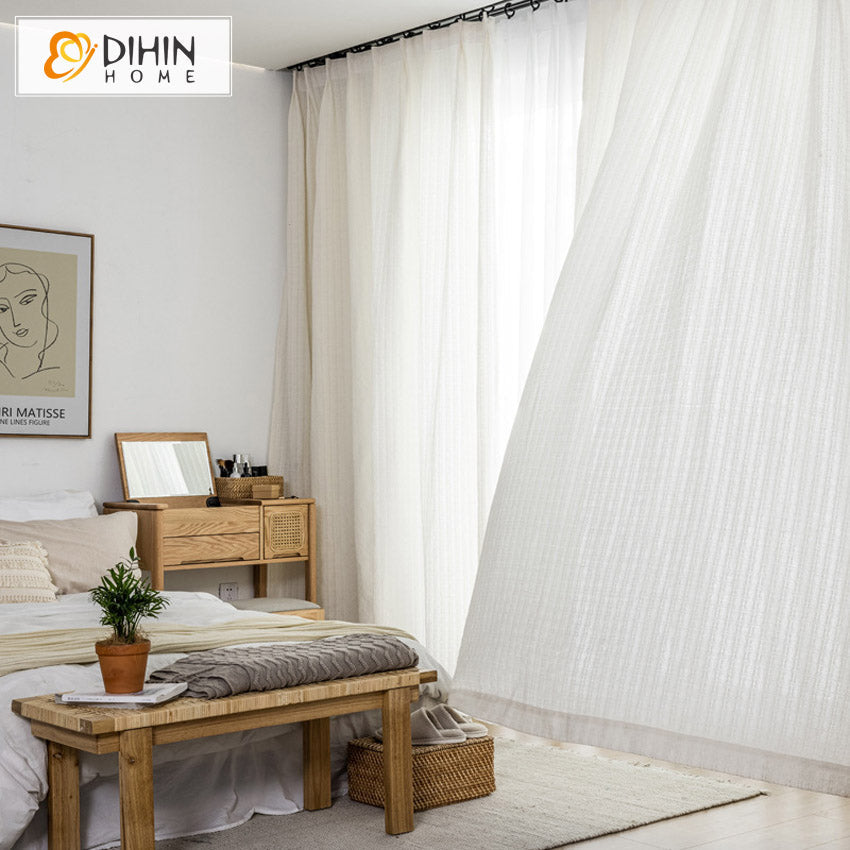 DIHIN HOME Japanese Solid Color Cotton Linen Thickening Sheer Curtains,Grommet Window Curtain for Living Room ,52x63-inch,1 Panel