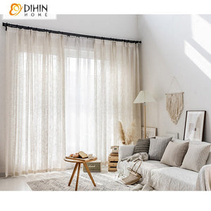 DIHINHOME Home Textile Sheer Curtain DIHIN HOME Japanese Style Linen Color Sheer Curtain, Grommet Window Curtain for Living Room ,52x63-inch,1 Panelriped