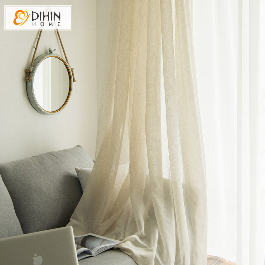 DIHINHOME Home Textile Sheer Curtain DIHIN HOME Japanese Style Linen Fabric,Sheer Curtain, Grommet Window Curtain for Living Room ,52x63-inch,1 Panel