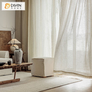 DIHINHOME Home Textile Sheer Curtain DIHIN HOME Japanese Style Plain Linen Color Sheer Curtains,Grommet Window Curtain for Living Room ,52x63-inch,1 Panel